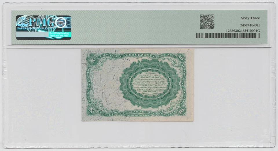 10 Cent Fractional Currency - FR#1265 - Graded - 63 - Image 2 of 2