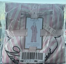 NWT Victoria’s Secret Glazed Satin Pajama set Long PINK ICONIC STRIPE  Small