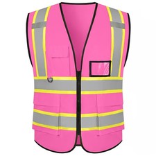 Safety Vest Customize Logo with 5 Pockets  Zipper Reflective High Visibility...