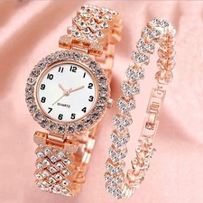 2pcs and 1pcs Elegant Crystal Watch Stainless Steel Fashion Simple Luxury Full C