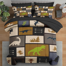 Dino Comforter Set Twin Size, 5 Pcs Cute Bedding for Kids  Adults