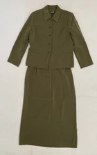 Kasper Women's Full Suit Blazer Jacket Skirt Size 12 Petite Olive Green Pencil