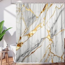 Grey Marble Shower Curtain Abstract Luxury Gold Cracked Granite Texture Ombre