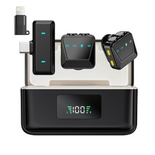 Wireless Lavalier Microphone for iPhone/Android With Charging Case, Intellige...