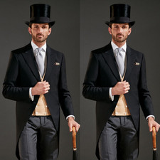 Black Men's Suits Formal Tailcoat Dinner Peak Lapel Tuxedos Stylish Coat Blazer