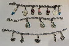 Set of 3 Charm Bracelets Silver Tone Enamel Charms Cute Gift Women Girls 0024