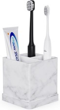 White Marble, Silicone Toothbrush Holders for Bathrooms with Drainage Tray