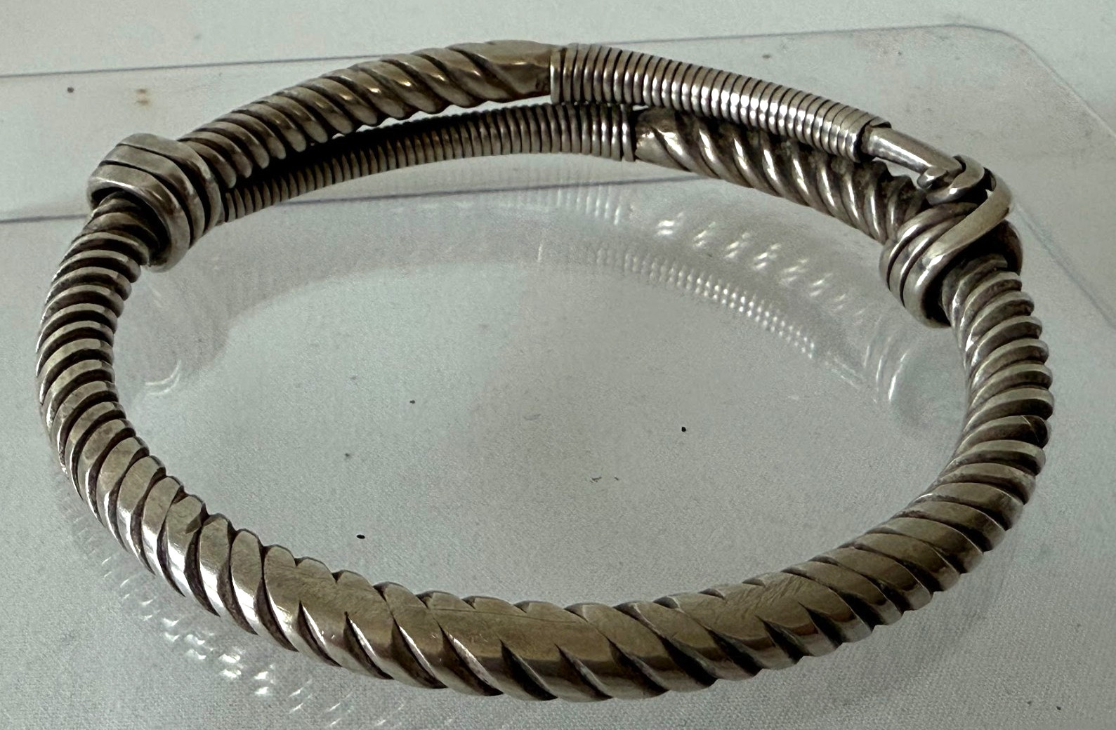 Vintage Solid Silver Wired Bangle - image 3