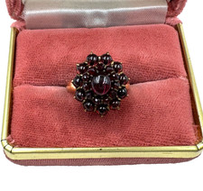 VICTORIAN ANTIQUE 14k SOLID GOLD FLOWER RING SIZE 7.5 ROSE CUT GARNET GEMSTONES