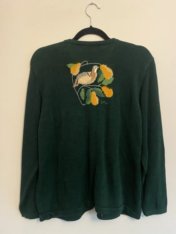 Cárdigan de punto verde vintage Claire Murray suéter perdiz pera árbol Navidad XL Foto 3 de 4