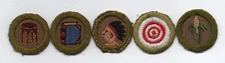 Group #2,  Lot of 5 Merit Badges, Type A-C (1911-1940), Cut Down to Round