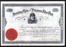 1887 Lackawanna Pa -  Westcolang Lake & Delaware River Park Stock Certificate