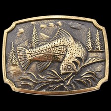 Solid Brass Trout Fish Vintage Belt Buckle by BTS ca. 1970s