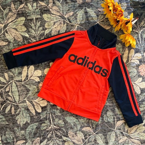 Adidas orange & marineblau Kleinkind Aufwärmen durchgehender Reißverschluss Taschen Jacke Jungen Größe 2T!