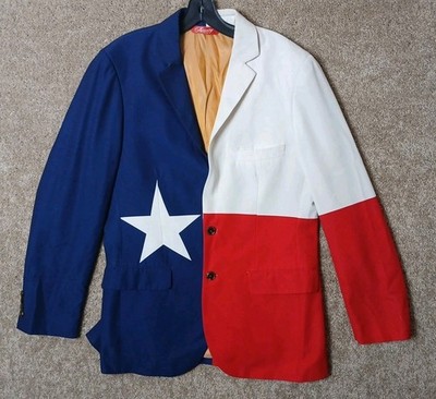 Shinesty Suit Texas Flag Blue Red Polyester Mens Size 40 Blazer Jacket