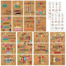 200 Set Unique Happy Birthday Card Bulk with Envelope and Sticker Blank Greet...