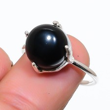 Black Onyx Gemstone 925 Sterling Silver Jewelry Ring Size Adjustable h930