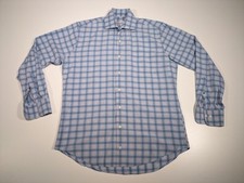 Peter Millar Blue Plaid Shirt Mens M Collared Button Down Cotton Dress Casual