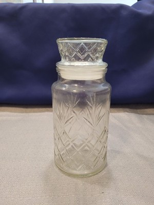 PLANTERS PEANUTS Glass Jar w/ Lid MR. PEANUT 1983 Pinapple Cut Glass Pattern 8''