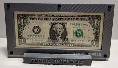 7 Mil Mylar Currency Frame Grey Carbon Fiber w/ Stand | Serial Shield 3D 