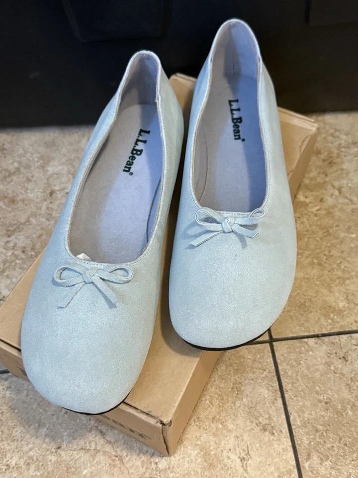 VTG LL Bean Women’s Ballet Flats Mocs Shoes 11M Frost Mint Green Suede Bow QX24 - Image 3 of 4