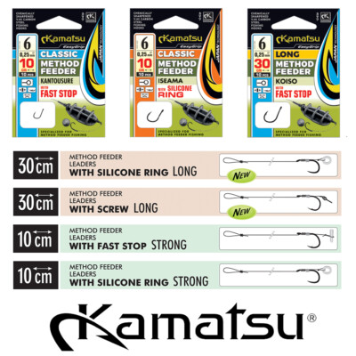 10 x KAMATSU METHOD-FEEDER-LEADERS, VORFACHHAKEN, MONOFILAMENT-RIGS KARPFENHAKEN