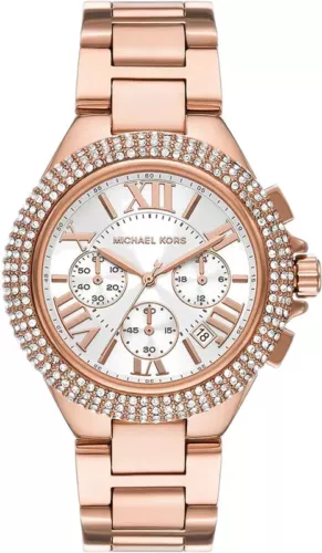 Michael Kors Womens Camille Rose Gold Glitz Watch MK6995 White Dial Crystals