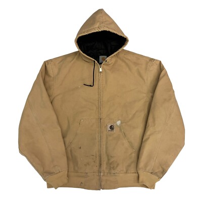 Carhartt Duck Active Jacke Stepp gefüttert Beige Herren XL Kapuze Full Zip Vintage 