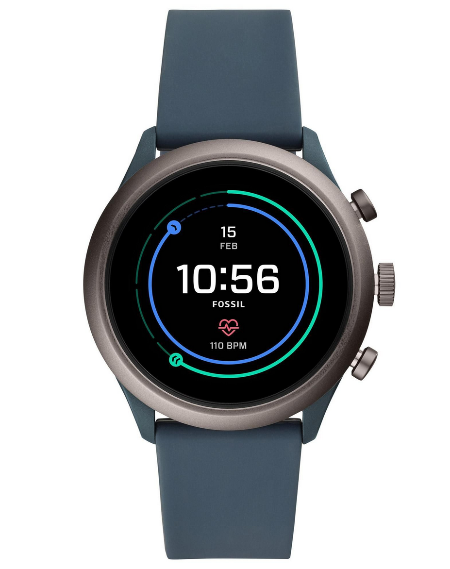Fossil Sport Smart Watch 43mm Aluminum Case Silicone Band Smoky Blue (FTW4021)