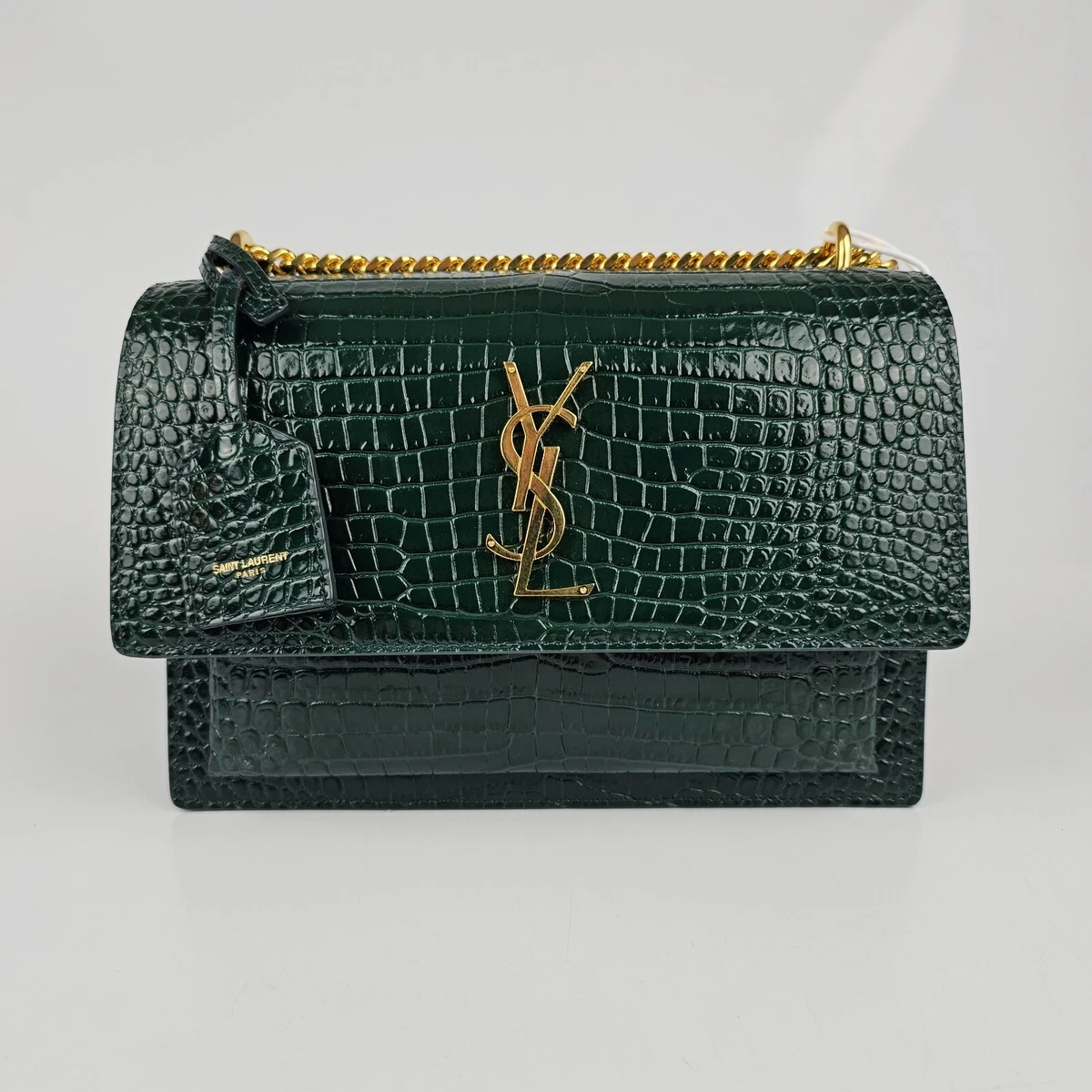 Saint Laurent Sunset Medium Crocodile Embossed Bag - Neutrals