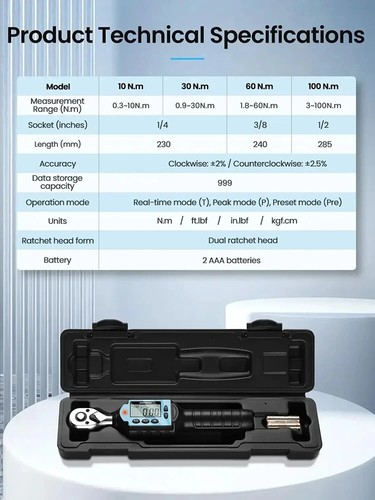 Digital Torque Wrench Ratchets 1/4“ 3/8” 1/2” Torque Adapter 10-200N.m. Spanner - Picture 6 of 23