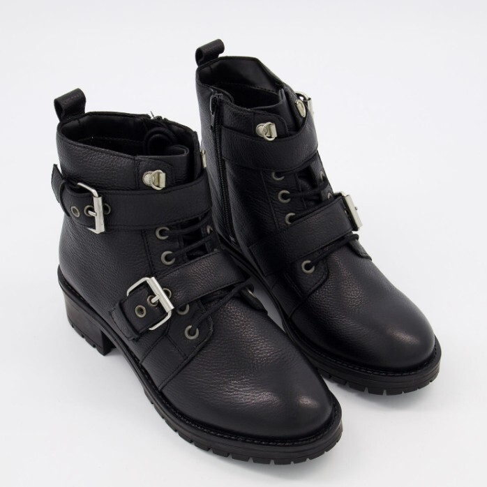 Ravel Women Genuine Leather Flat Ankle Boots Zip Up Buckle Black