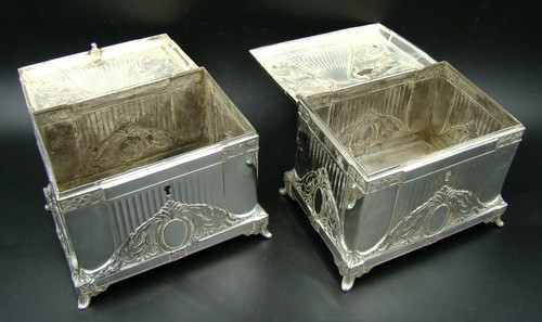 ORIGINAL GERMAN ART NOUVEAU WMF Silver Plate Jewelry Box Matching Pair, ca 1890 - Picture 3 of 12
