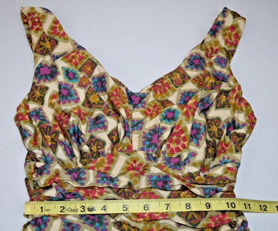 Vintage Swimsuit Rose Marie Reid Size 12/34 S/M 50s Blue Patch Watercolor Rouch - Image 4 of 4