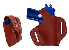 NEW Barsony Burgundy Leather Pancake Gun Holster + Mag Pouch Bersa, Colt 22 25
