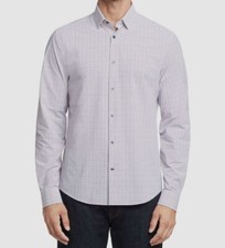 85 Calvin Klein Men White Purple Slim-Fit 4-Way-Stretch Button-Down Shirt S