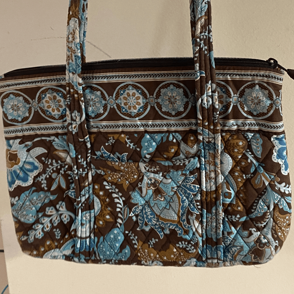 Vera Bradley Brown & Blue Floral Print Cloth Shoulder Bag / Handbag ...