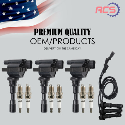 3X Ignition Coil + Spark Plug +Wires For Hyundai Santa Fe XG350 Kia Amanti UF439