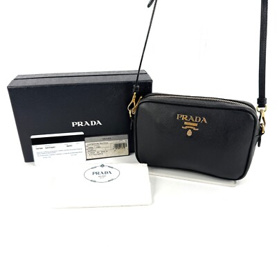 [Rare]PRADA Saffiano Leather Shoulder Camera Bag Black Authentic