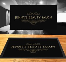 Personalised Beauty Salon with your name Gold crest Shop Counter mat 