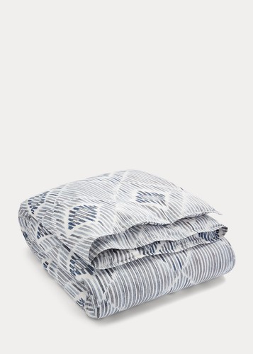 $350 Ralph Lauren Austin Diamond 3 Pc Cotton Duvet Cover Sham Set Grey Blue KING - Picture 7 of 9