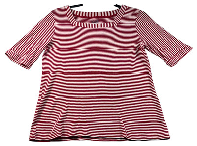 Croft & Barrow Blouse Womens Size Medium Red White Short Sleeve 100% Cotton