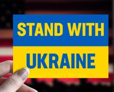 Stand With Ukraine Flag Die Cut Vinyl Sticker Decal Laptop Car Window Bumper