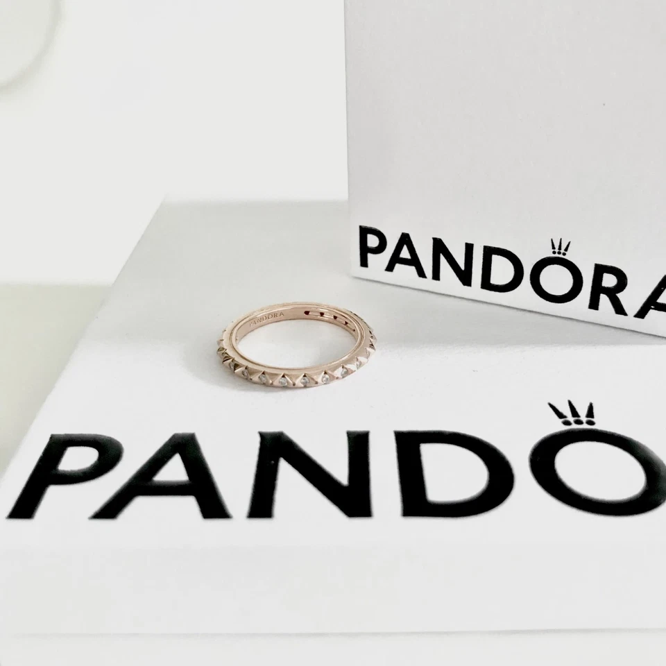 PANDORA ANELLO GEOMETRICO CON PIETRE PLACCATURA IN ORO ROSA 14K - Immagine 2 di 4