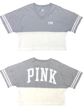 VICTORIA'S SECRET PINK OVERSIZED LOGO CROP VARSITY CREW TEE SHIRT XL NWT