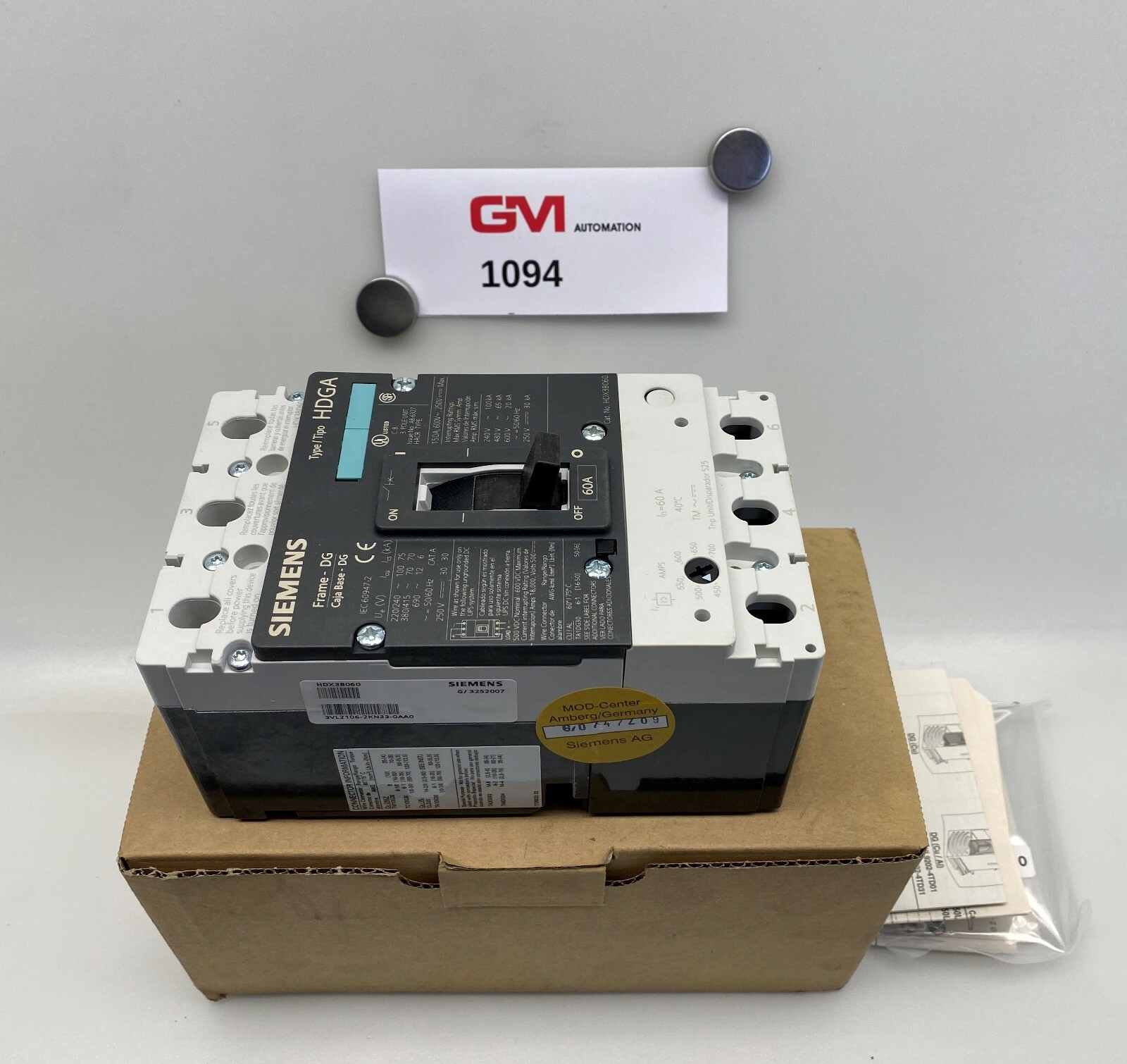 Siemens Circuit Breaker VL 150 3VL2106-2KN33-0AA0 HDX3B060 DG