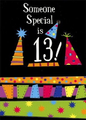 Someone Special Party Hats on Black Background Age 13 / 13th Birthday Card