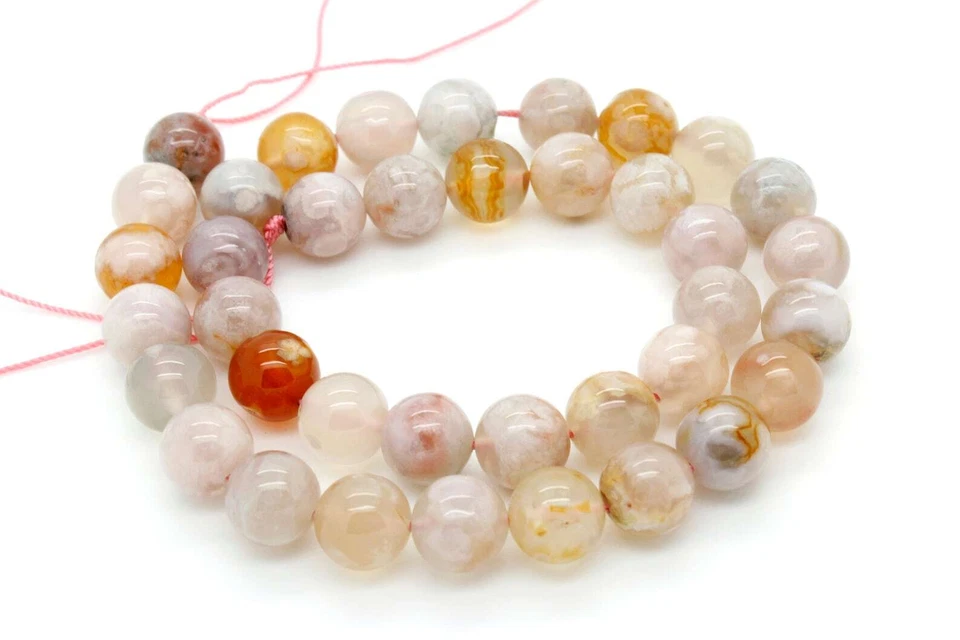 Natural Pink Cherry Blossom Agate Smooth Round Sphere Ball Gemstone Beads RN107 - Image 3 of 3