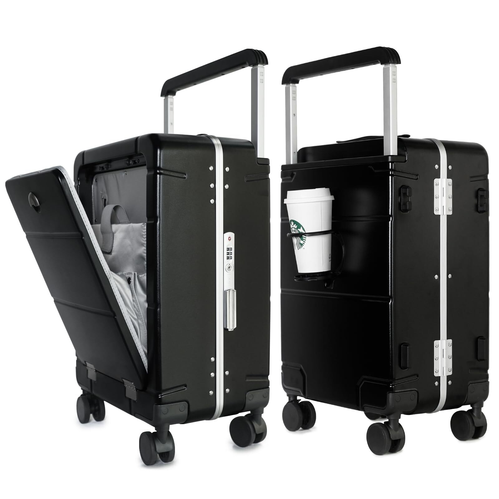 LAZEYARD Carry On Luggage with Cup Holder and Type-C USB Port - Wide Handle P...