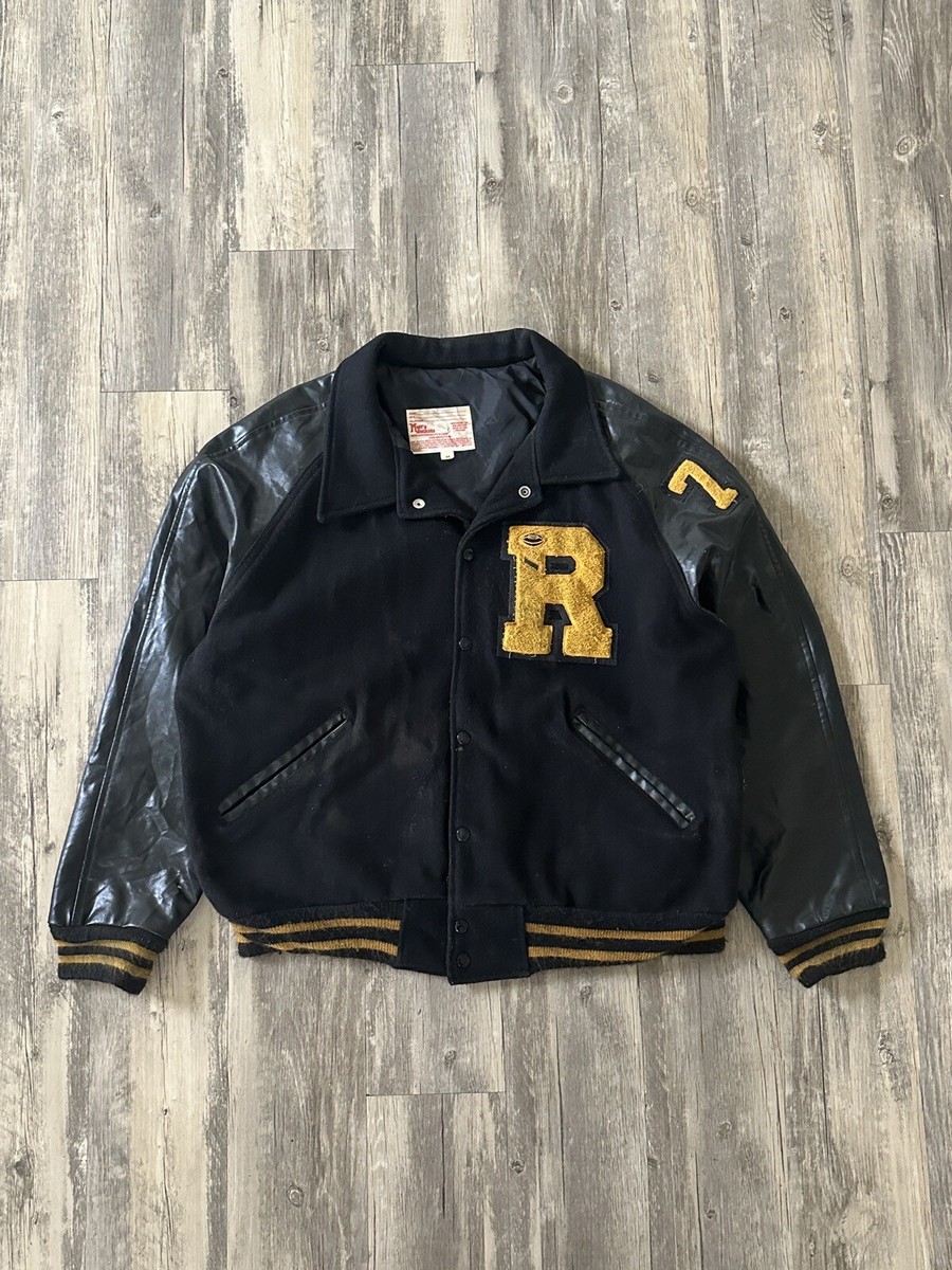 Vintage 60s Varsity Letterman Wool Leather Jacket Sz XL VTG